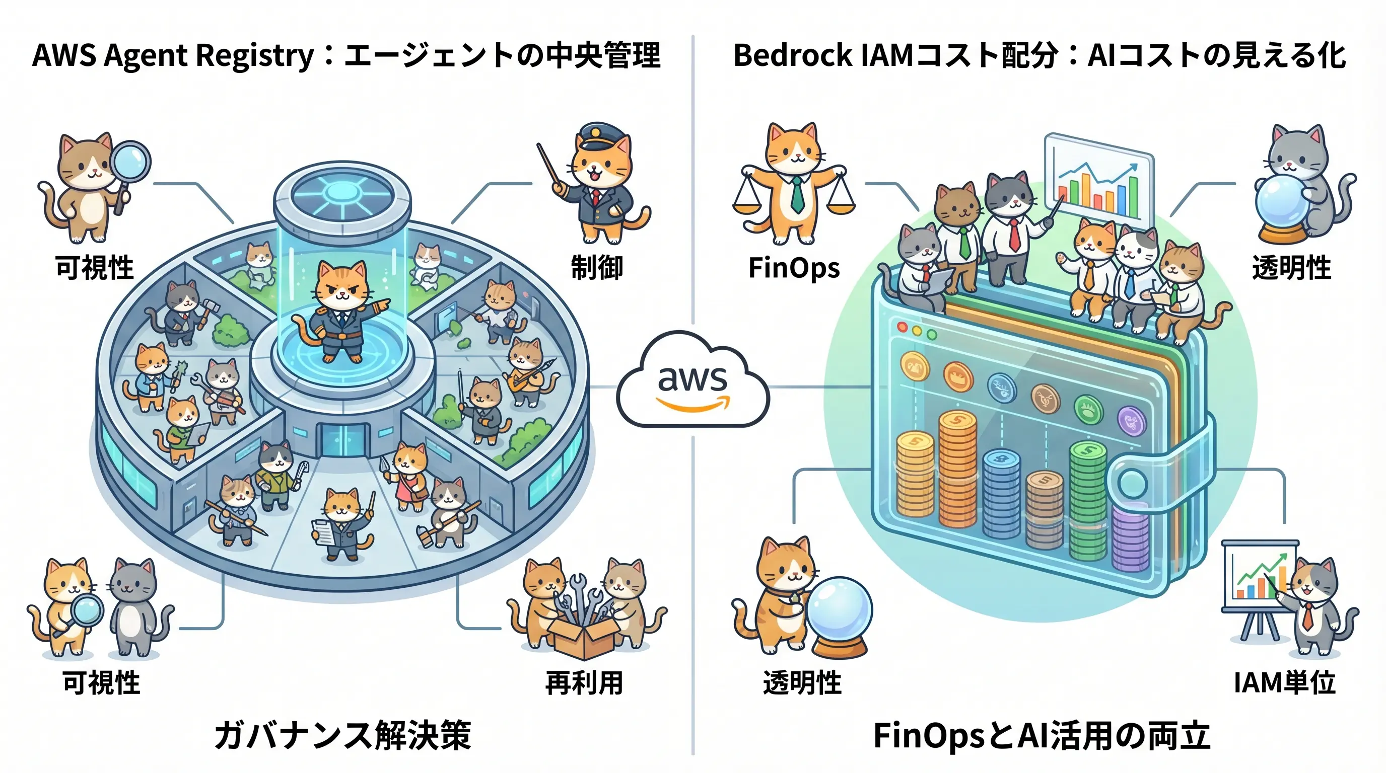 AWS Agent Registry・Bedrock IAMコスト配分の概念図