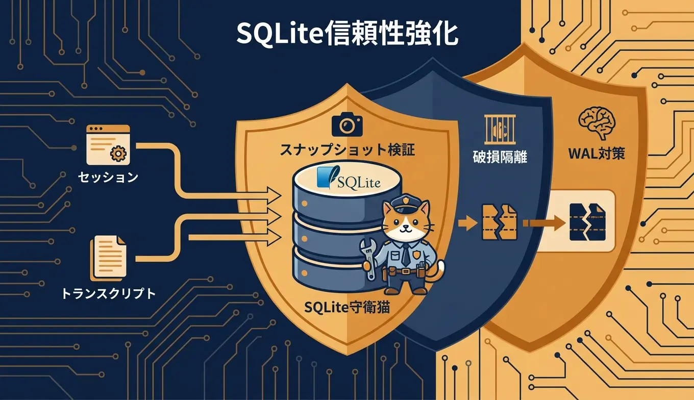 SQLite層の三重の信頼性強化を示す概念図