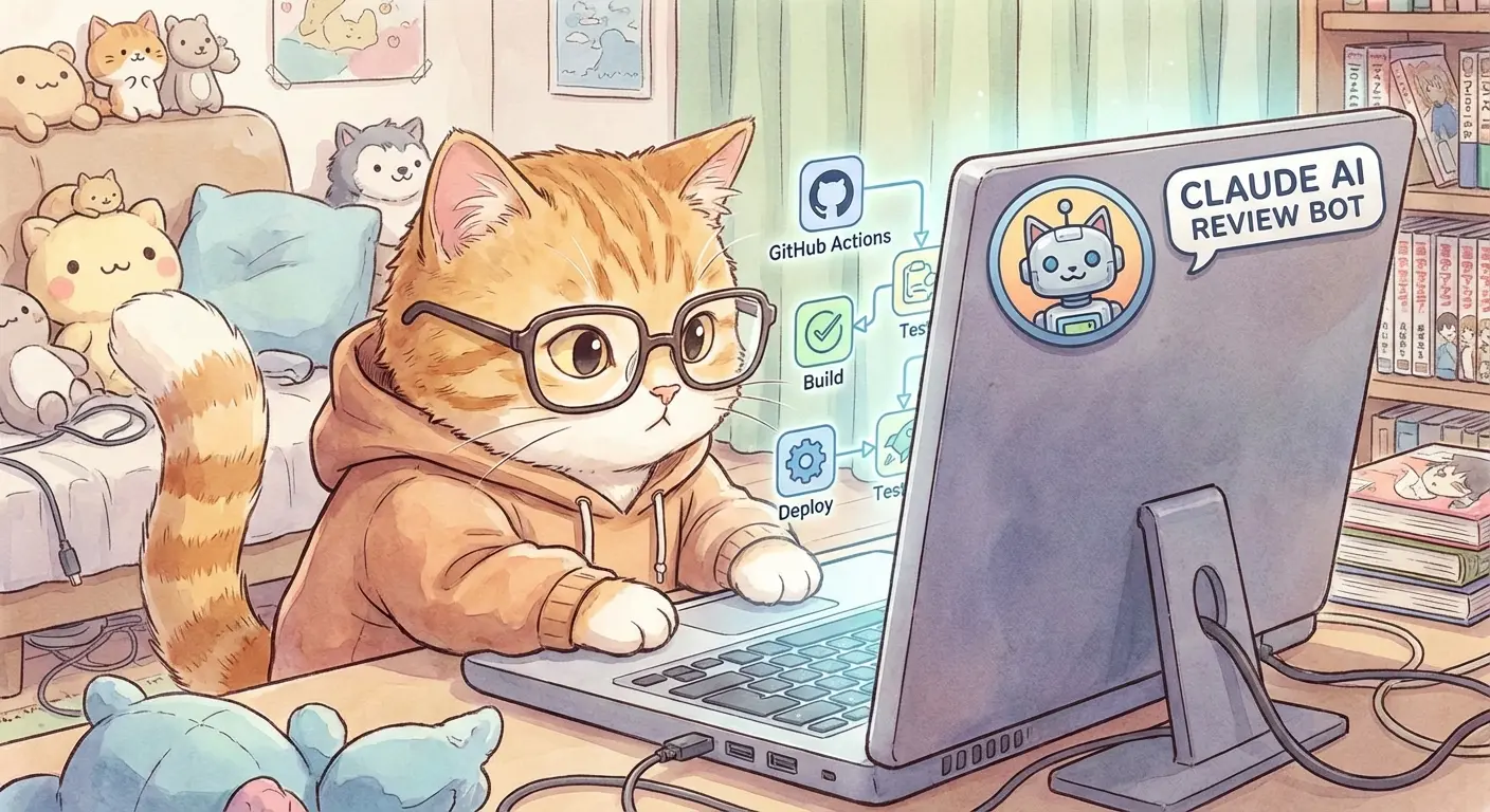 GitHub ActionsでClaude AIレビューボットを設定するネコ