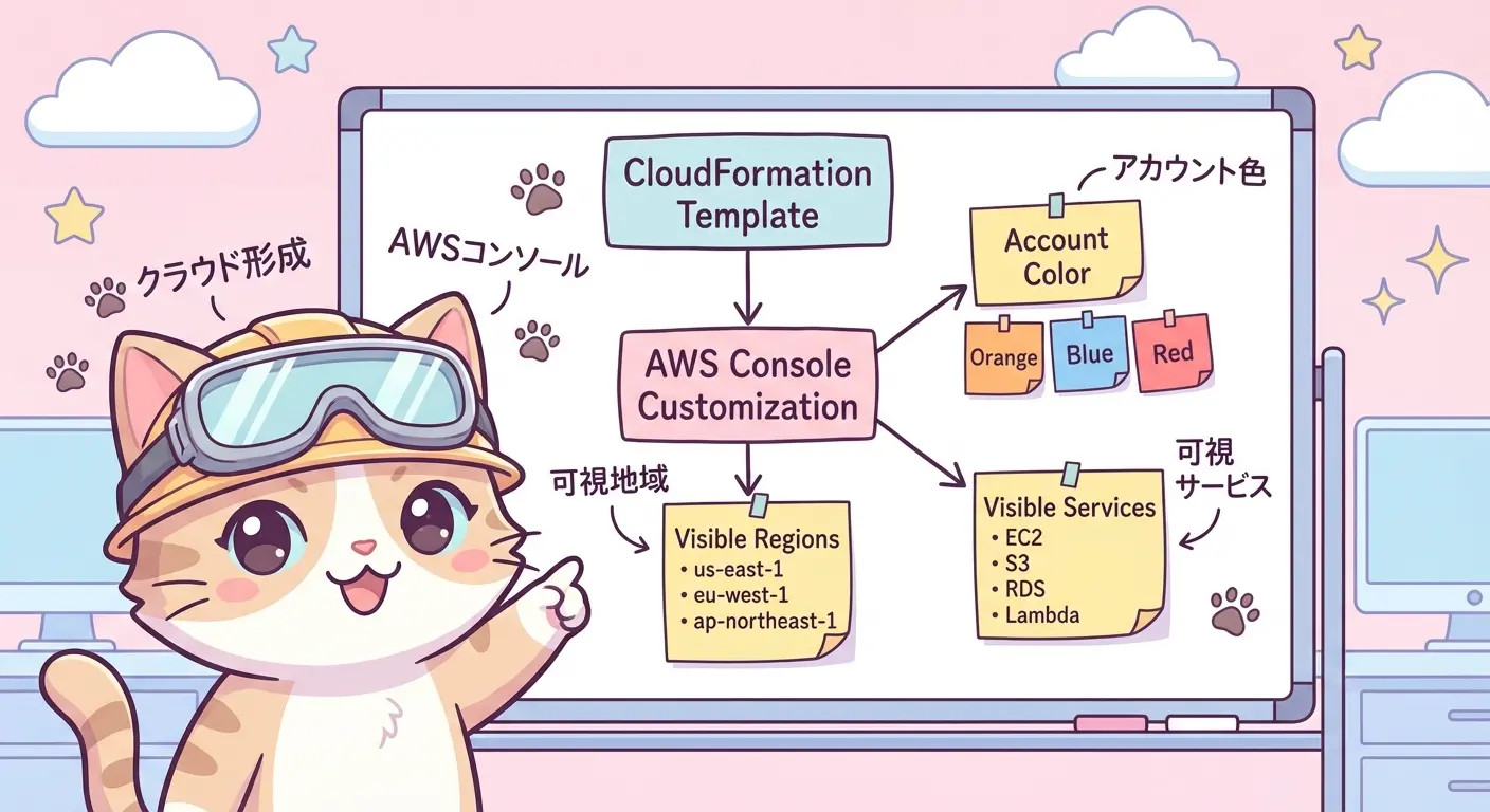 CloudFormationテンプレートでUXCを設定する猫エンジニアのイラスト