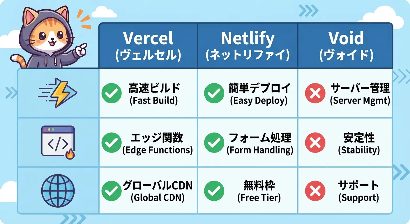 デプロイプラットフォーム比較のインフォグラフィック