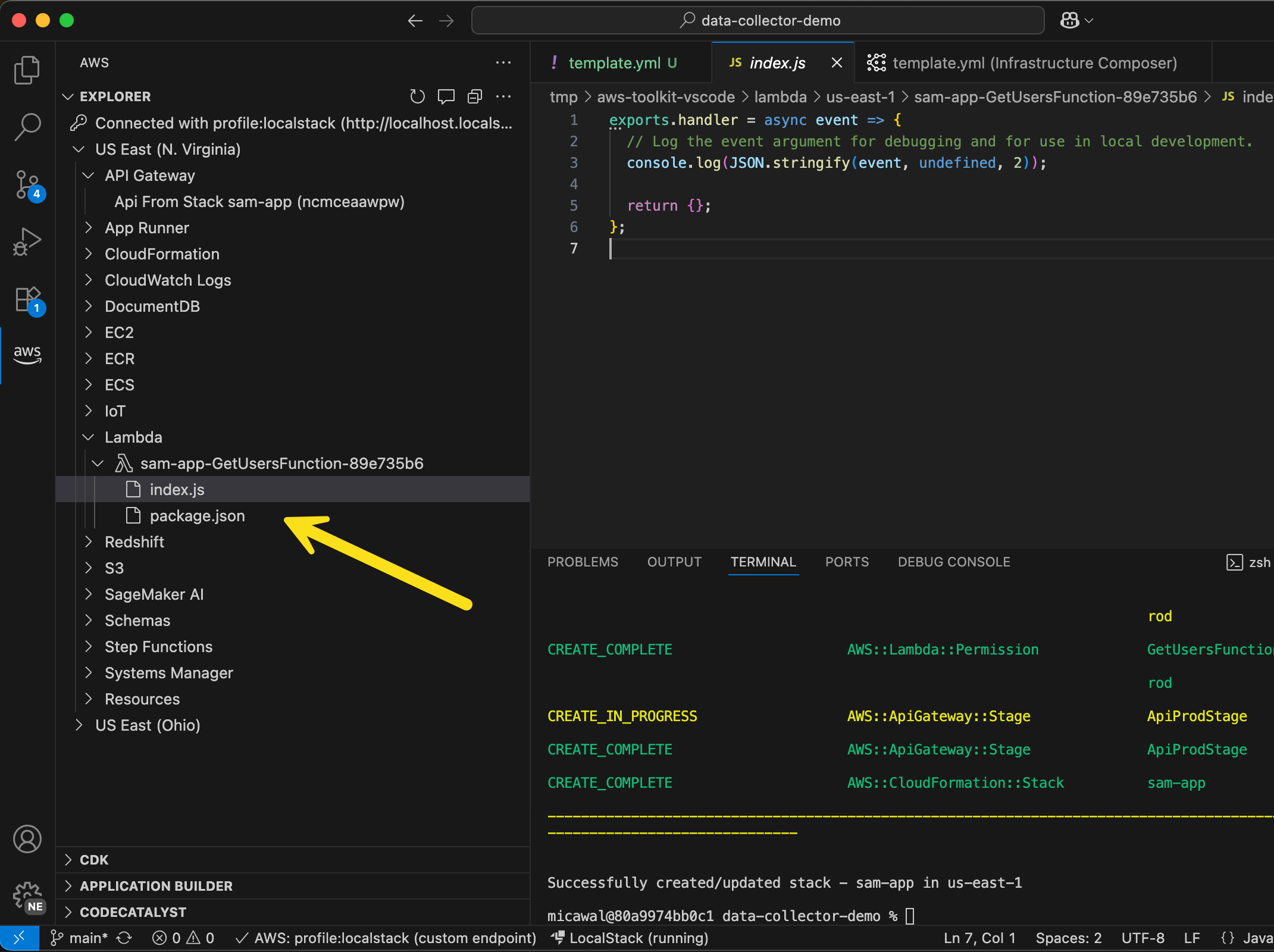 LocalStack のウェブサイトでは、ウェブサイトにログインして、私がローカルで実行しているすべてのリソースを見ることができます